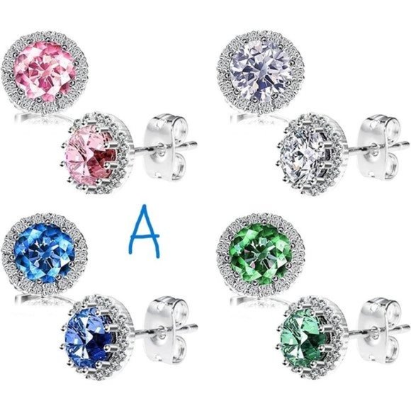 New  4 pc Stud Earrings Set, Copper Plated Cubic Zirconia Earrings for W… - Picture 1 of 5